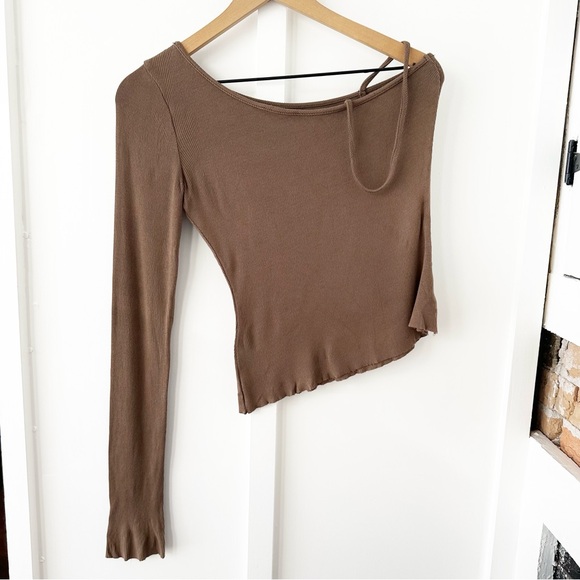 the range Tops - THE RANGE brown ribbed one shoulder long sleeve